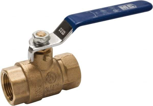 Midwest Control - 1/4" Pipe, Full Port, Brass Full Port Ball Valve - 2 Piece, FNPT x FNPT Ends, Vinyl Coated Metal Handle, 600 WOG, 150 WSP - Industrial Tool & Supply
