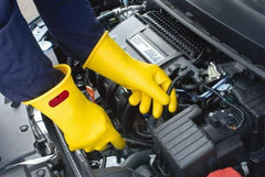 Ansell - Class 2, Size 10, 16" Long, Rubber Lineman's Glove - 20,000 AC Max Use Voltage, 17,000 AC Test Voltage, Yellow, ASTM D120 - Industrial Tool & Supply
