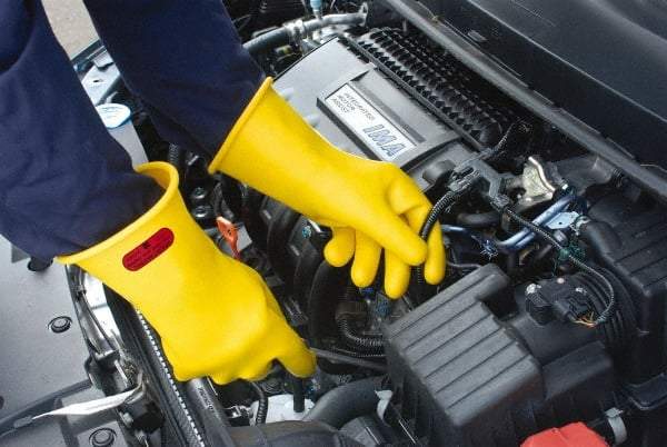 Ansell - Class 2, Size 12, 14" Long, Rubber Lineman's Glove - 20,000 AC Max Use Voltage, 17,000 AC Test Voltage, Yellow, ASTM D120 - Industrial Tool & Supply