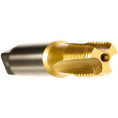 Emuge - 1/4-18 NPTF, 3 Flutes, TiN Coated, Cobalt, Interrupted Thread Pipe Tap - 2-7/16 Inch Overall Length, 9/16 Inch Shank Diameter, 1.06 Inch Thread Length, 0.42 Inch Square Size, Modified Bottoming Chamfer, Series KEG - Industrial Tool & Supply