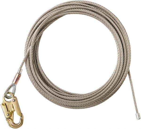 PRO-SAFE - 100' Long, 350 Lb Capacity, 1 Leg Locking Snap Hook Harness Lifeline - 5/16" Diam, Stainless Steel, Locking Snap Hook Anchorage Connection - Industrial Tool & Supply
