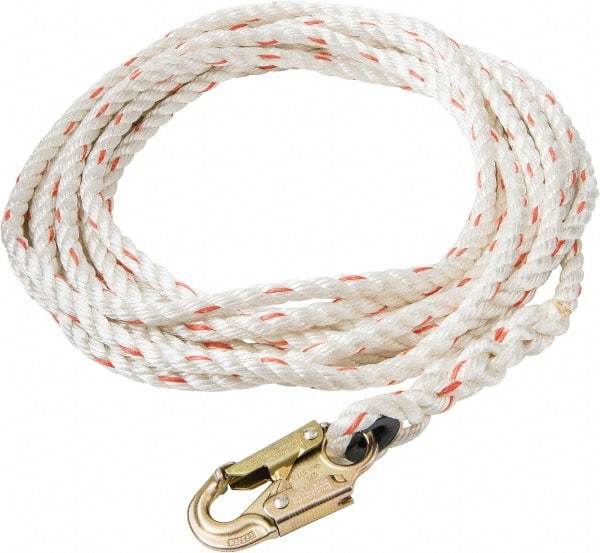 PRO-SAFE - 50' Long, 350 Lb Capacity, 1 Leg Locking Snap Hook Harness Lifeline - 5/8" Diam, Poly-Blend Rope, Locking Snap Hook Anchorage Connection - Industrial Tool & Supply