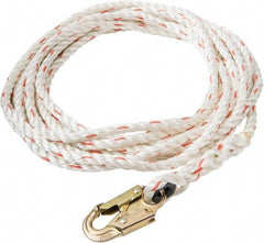 PRO-SAFE - 50' Long, 350 Lb Capacity, 1 Leg Locking Snap Hook Harness Lifeline - 5/8" Diam, Poly-Blend Rope, Locking Snap Hook Anchorage Connection - Industrial Tool & Supply
