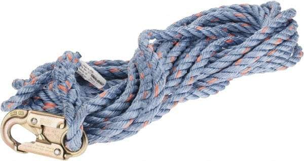 PRO-SAFE - 50' Long, 350 Lb Capacity, 1 Leg Locking Snap Hook Harness Lifeline - 5/8" Diam, Co-Polymer Rope, Locking Snap Hook Anchorage Connection - Industrial Tool & Supply