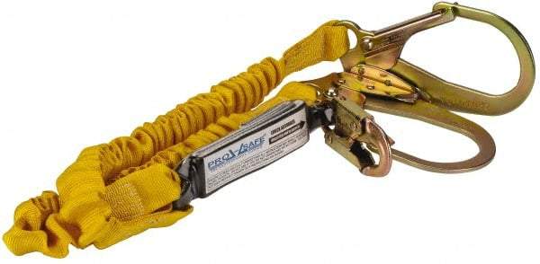 PRO-SAFE - 6' Long, 350 Lb Capacity, 2 Leg Locking Snap Hook Harness Shock Absorbing Lanyard - Polyester Webbing, Locking Rebar Snap Hook Anchorage Connection - Industrial Tool & Supply