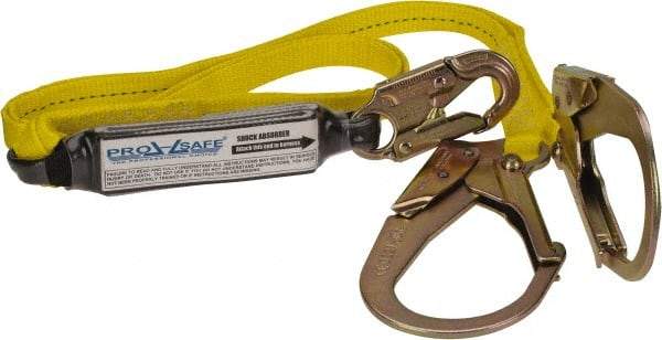 PRO-SAFE - 6' Long, 350 Lb Capacity, 2 Leg Locking Snap Hook Harness Shock Absorbing Lanyard - Polyester Webbing, Locking Rebar Snap Hook Anchorage Connection - Industrial Tool & Supply