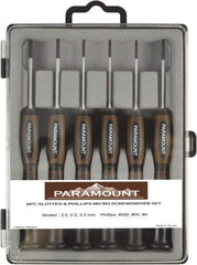 Paramount - 6 Piece Phillips & Slotted Screwdriver Set - Bit Sizes: Philips #000 to #0 - Industrial Tool & Supply