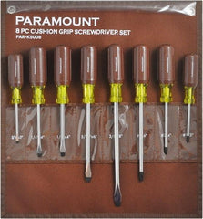 Paramount - 8 Piece Phillips & Slotted Screwdriver Set - Bit Sizes: Philips #1 to #3 - Industrial Tool & Supply