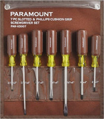 Paramount - 7 Piece Phillips & Slotted Screwdriver Set - Bit Sizes: Philips #0 to #4 - Industrial Tool & Supply