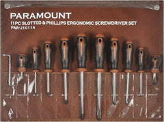 Paramount - 11 Piece Slotted, Phillips, Cabinet & Offset Screwdriver Set - Bit Sizes: Philips #0 to #3 - Industrial Tool & Supply