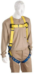 PRO-SAFE - 310 Lb Capacity, Size Universal, Full Body Lightweight Safety Harness - Polyester, Tongue Buckle Leg Strap, Tongue Buckle Chest Strap, Yellow/Blue - Industrial Tool & Supply