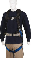 PRO-SAFE - 350 Lb Capacity, Size XXL, Full Body Construction Safety Harness - Polyester, Side D-Ring, Quick Connect Leg Strap, Quick Connect Chest Strap, Black/Blue - Industrial Tool & Supply