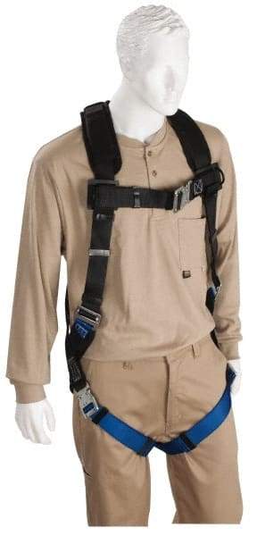 PRO-SAFE - 350 Lb Capacity, Size Universal, Full Body Padded Quick Connect Safety Harness - Polyester, Quick Connect Leg Strap, Quick Connect Chest Strap, Black/Blue - Industrial Tool & Supply
