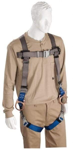 PRO-SAFE - 350 Lb Capacity, Size XXL, Full Body Quick Connect Back D-Ring Safety Harness - Polyester, Side D-Ring, Quick Connect Leg Strap, Quick Connect Chest Strap, Gray/Blue - Industrial Tool & Supply