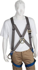 PRO-SAFE - 350 Lb Capacity, Size Universal, Full Body Cross-Over Safety Harness - Polyester, Front D-Ring, Side D-Ring, Pass-Thru Leg Strap, Pass-Thru Chest Strap, Gray/Blue - Industrial Tool & Supply