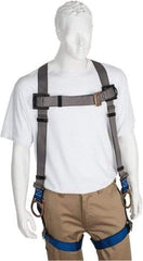 PRO-SAFE - 350 Lb Capacity, Size XXL, Full Body Back D-Ring Safety Harness - Polyester, Side D-Ring, Pass-Thru Leg Strap, Pass-Thru Chest Strap, Gray/Blue - Industrial Tool & Supply