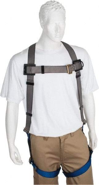 PRO-SAFE - 350 Lb Capacity, Size XL, Full Body Premium Quick Connect Safety Harness - Polyester, Pass-Thru Leg Strap, Pass-Thru Chest Strap, Gray/Blue - Industrial Tool & Supply