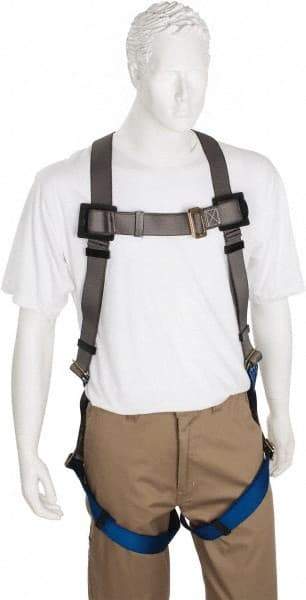 PRO-SAFE - 350 Lb Capacity, Size Universal, Full Body Premium Quick Connect Safety Harness - Polyester, Pass-Thru Leg Strap, Pass-Thru Chest Strap, Gray/Blue - Industrial Tool & Supply