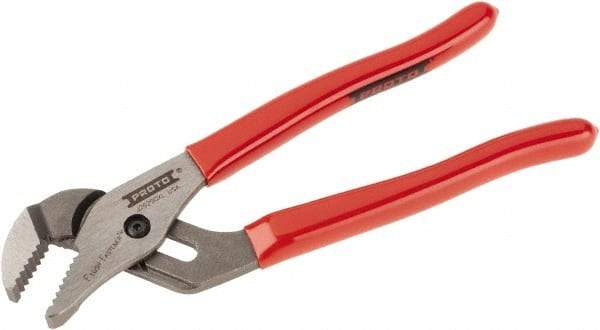 Proto - 7" OAL, 1-3/32" Max Capacity, 13/16" Jaw Length x 3/8" Jaw Width, 5 Position Gooseneck Tongue & Groove Pliers - Serrated Straight Jaws, Standard Head, Vinyl Handles - Industrial Tool & Supply