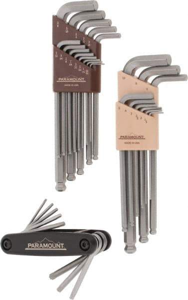 Paramount - 30 Piece L-Wrench/Fold-Up Combo Hex Key Set - Hex Range 0.05 to 3/8", Steel - Industrial Tool & Supply
