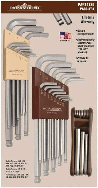 Paramount - 31 Piece L-Wrench/Fold-Up Combo Hex Key Set - Hex Range 0.05 to 3/8", Steel - Industrial Tool & Supply