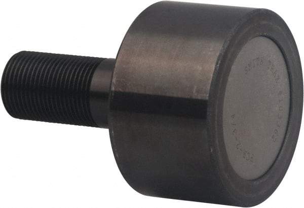 Accurate Bushing - 40mm Roller Diam x 30mm Width, 14mm Stud Diam x 40mm Length, Plain Stud Load Runner - Carbon Steel, 26mm Thread Length, M1.4 x 0.2 Thread, 70mm OAL, 12,200 N Dynamic Cap, 4,900 N Static Cap - Industrial Tool & Supply