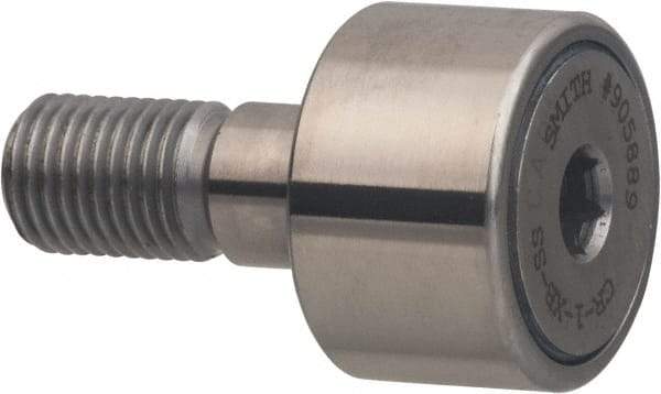 Accurate Bushing - 1" Roller Diam x 5/8" Width, 7/16" Stud Diam x 1" Length, Sealed Stud Cam Follower with Hex - Stainless Steel, 1/2" Thread Length, 7/16-20 Thread, 1.63" OAL, 1,560 Lb Dynamic Cap - Industrial Tool & Supply