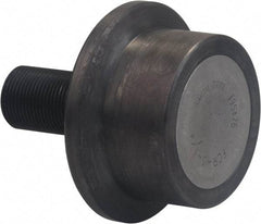 Accurate Bushing - 4-1/2" Roller Diam x 2" Width, 1-1/4" Stud Diam x 2-3/4" Length, Flanged Load Roller - Carbon Steel, 1-3/4" Thread Length, 1-1/4-12 Thread, 4-3/4" OAL, 14,300 Lb Dynamic Cap, 16,000 Lb Static Cap - Industrial Tool & Supply