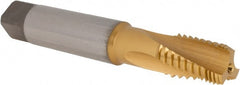 Emuge - 3/8-18 NPT, 15° Helix, 3 Flutes, Modified Bottoming Chamfer, TiN Finish, Cobalt, Spiral Flute Pipe Tap - Industrial Tool & Supply