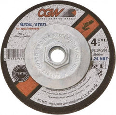 Camel Grinding Wheels - 24 Grit, 9" Wheel Diam, 1/4" Wheel Thickness, 7/8" Arbor Hole, Type 27 Depressed Center Wheel - Coarse Grade, Aluminum Oxide, Resinoid Bond, 6,650 Max RPM - Industrial Tool & Supply
