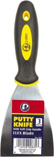 Premier Paint Roller - 3" Wide Spring Blade Steel Putty Knife - Stiff, Soft Grip Plastic Handle, 8.343" OAL - Industrial Tool & Supply