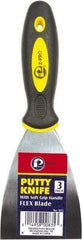 Premier Paint Roller - 3" Wide Spring Blade Steel Putty Knife - Stiff, Soft Grip Plastic Handle, 8.343" OAL - Industrial Tool & Supply