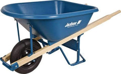 Jackson Professional Tools - 5.75 Cu Ft Capacity Wheelbarrow with 16" Pneumatic Wheel - Wood Handle, 59-1/4" Long x 29-1/2" Wide x 27-1/4" High, Blue - Industrial Tool & Supply