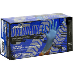 ‎63-3314PF/M Disposable Gloves - Ambi-Dex Overdrive EC Disposable Nitrile - 6 Mil Blue 14″ - Powder Free - Exact Industrial Supply