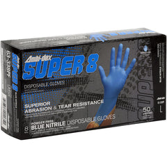 ‎63-338PF/L Disposable Gloves - Ambi-Dex Super 8 Disposable Nitrile 8 mil Blue - Powder Free - Text Grip - Exact Industrial Supply