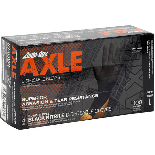 ‎63-632PF/XL Disposable Gloves - Ambi-Dex Axle Disposable Nitrile - 4 mil Black - Powder Free - Text Grip - Exact Industrial Supply