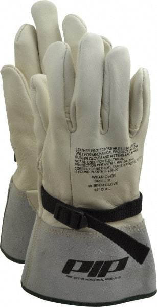 Novax - Class 1 & 2, Size L (9), 12" Long, Grain Cowhide Leather Protector - Natural, Not for Electrical Protection (ASTM F696-02), Wear Over Rubber Insulating Gloves, ASTM F696-02 - Industrial Tool & Supply