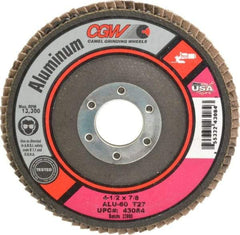 Camel Grinding Wheels - 60 Grit, 4-1/2" Disc Diam, 7/8" Center Hole, Type 27 Aluminum Oxide Flap Disc - 13,300 Max RPM, Polyester Backing, Arbor Attaching System, Coated - Industrial Tool & Supply