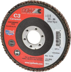 Camel Grinding Wheels - 60 Grit, 4-1/2" Disc Diam, 7/8" Center Hole, Ceramic Flap Disc - 13,300 Max RPM, Polyester Backing, Arbor Attaching System, Coated - Industrial Tool & Supply