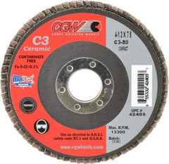 Camel Grinding Wheels - 80 Grit, 4-1/2" Disc Diam, 7/8" Center Hole, Ceramic Flap Disc - 13,300 Max RPM, Polyester Backing, Arbor Attaching System, Coated - Industrial Tool & Supply