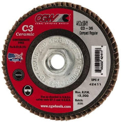 Camel Grinding Wheels - 36 Grit, 4-1/2" Disc Diam, 5/8-11 Center Hole, Ceramic Flap Disc - 13,300 Max RPM, Polyester Backing, Arbor Attaching System, Coated - Industrial Tool & Supply