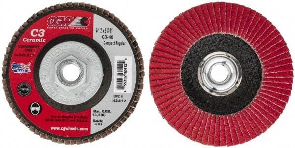 Camel Grinding Wheels - 40 Grit, 4-1/2" Disc Diam, 5/8-11 Center Hole, Ceramic Flap Disc - 13,300 Max RPM, Polyester Backing, Arbor Attaching System, Coated - Industrial Tool & Supply