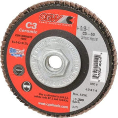 Camel Grinding Wheels - 60 Grit, 4-1/2" Disc Diam, 5/8-11 Center Hole, Ceramic Flap Disc - 13,300 Max RPM, Polyester Backing, Arbor Attaching System, Coated - Industrial Tool & Supply