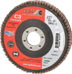 Camel Grinding Wheels - 36 Grit, 4-1/2" Disc Diam, 7/8" Center Hole, Ceramic Flap Disc - 13,300 Max RPM, Polyester Backing, Arbor Attaching System, Coated - Industrial Tool & Supply