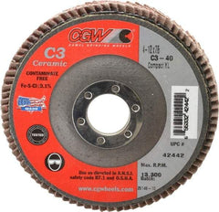 Camel Grinding Wheels - 40 Grit, 4-1/2" Disc Diam, 7/8" Center Hole, Ceramic Flap Disc - 13,300 Max RPM, Polyester Backing, Arbor Attaching System, Coated - Industrial Tool & Supply