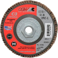 Camel Grinding Wheels - 36 Grit, 4-1/2" Disc Diam, 5/8-11 Center Hole, Ceramic Flap Disc - 13,300 Max RPM, Polyester Backing, Arbor Attaching System, Coated - Industrial Tool & Supply