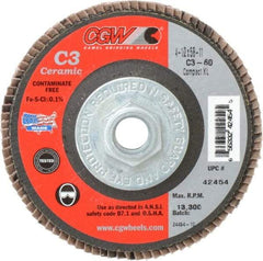 Camel Grinding Wheels - 60 Grit, 4-1/2" Disc Diam, 5/8-11 Center Hole, Ceramic Flap Disc - 13,300 Max RPM, Polyester Backing, Arbor Attaching System, Coated - Industrial Tool & Supply
