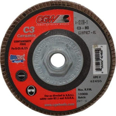 Camel Grinding Wheels - 80 Grit, 4-1/2" Disc Diam, 5/8-11 Center Hole, Ceramic Flap Disc - 13,300 Max RPM, Polyester Backing, Arbor Attaching System, Coated - Industrial Tool & Supply