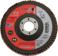 Camel Grinding Wheels - 36 Grit, 5" Disc Diam, 7/8" Center Hole, Ceramic Flap Disc - 12,200 Max RPM, Polyester Backing, Arbor Attaching System, Coated - Industrial Tool & Supply