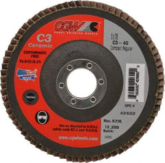 Camel Grinding Wheels - 40 Grit, 5" Disc Diam, 7/8" Center Hole, Ceramic Flap Disc - 12,200 Max RPM, Polyester Backing, Arbor Attaching System, Coated - Industrial Tool & Supply